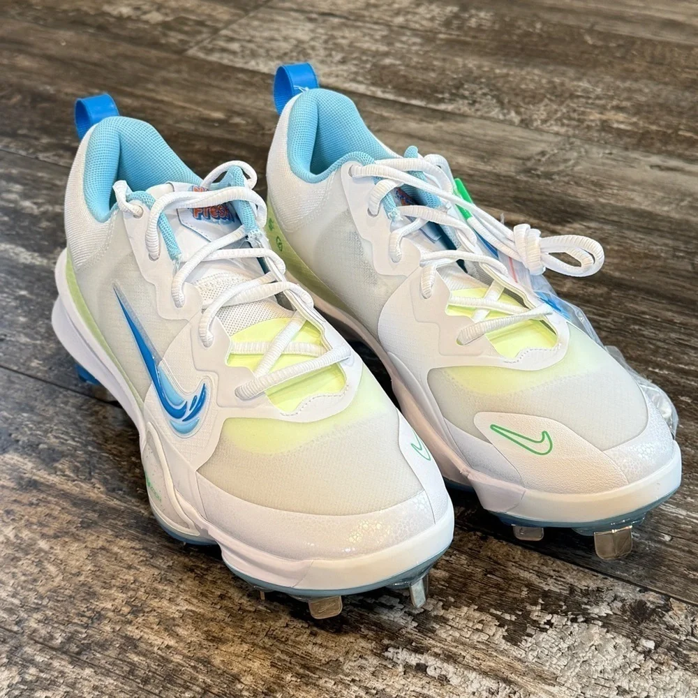 Nike Force Trout 9 Pro Cleats White Volt Aquarius Blue Men Size 7 FQ7941-100 NEW